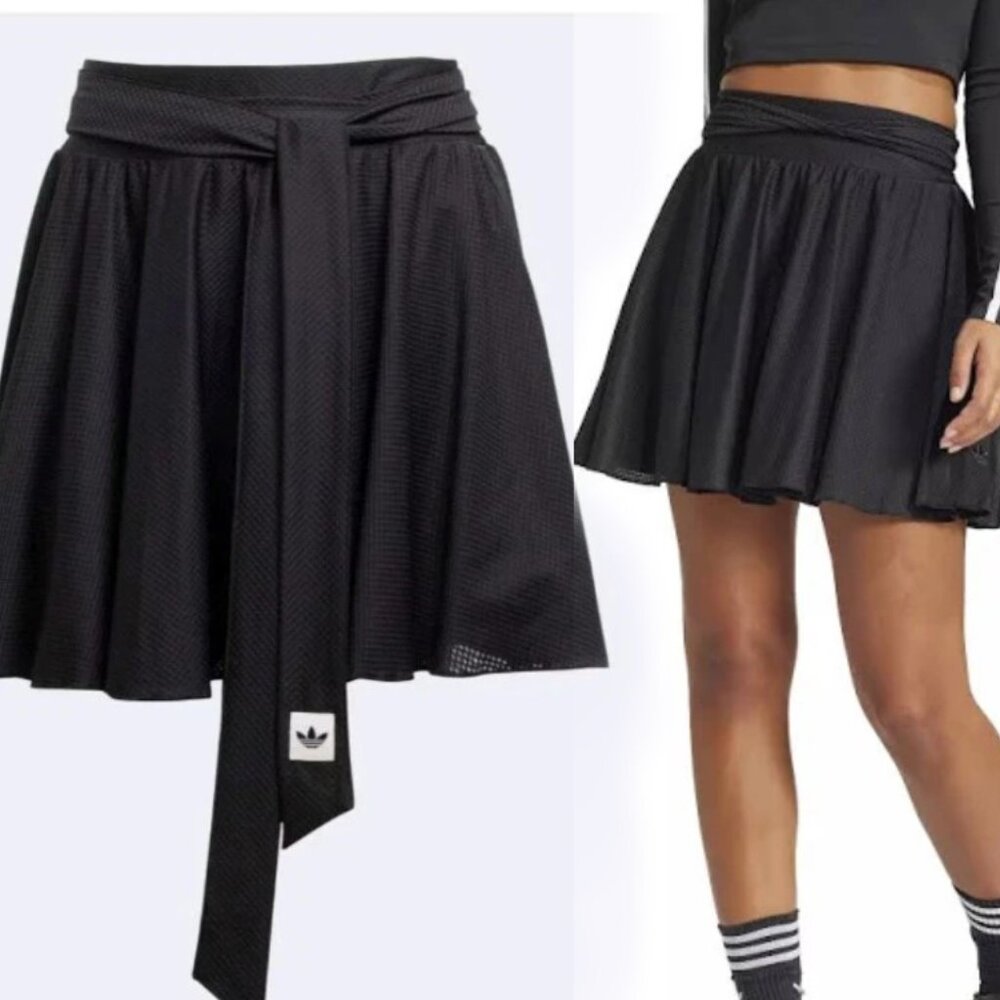 adidas Originals Women's XL Mesh Mini Wrap Skirt Skort - Black w Bow & Stripes